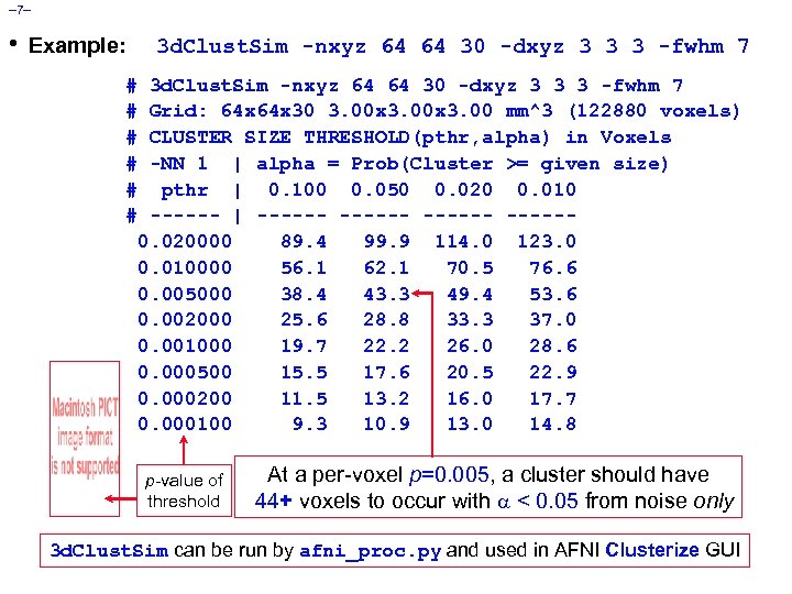 – 7– • Example: 3 d. Clust. Sim -nxyz 64 64 30 -dxyz 3