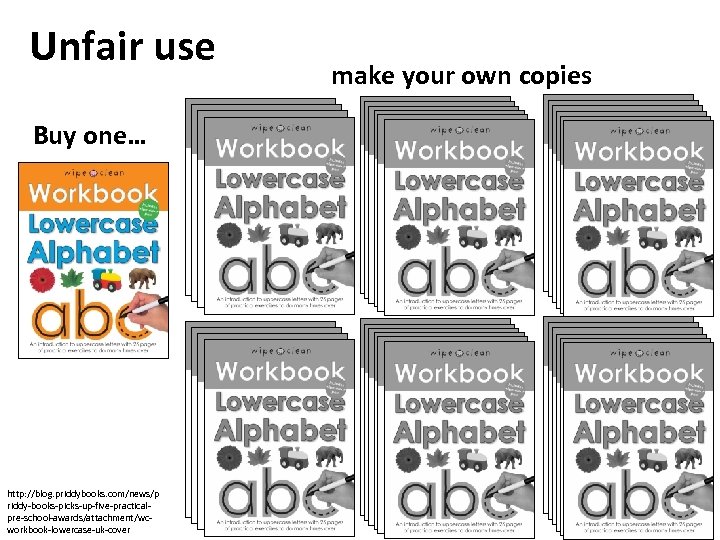 Unfair use Buy one… http: //blog. priddybooks. com/news/p riddy-books-picks-up-five-practicalpre-school-awards/attachment/wcworkbook-lowercase-uk-cover make your own copies 