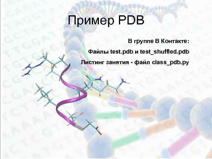 Пример PDB В группе В Контакте: Файлы test. pdb и test_shuffled. pdb Листинг занятия