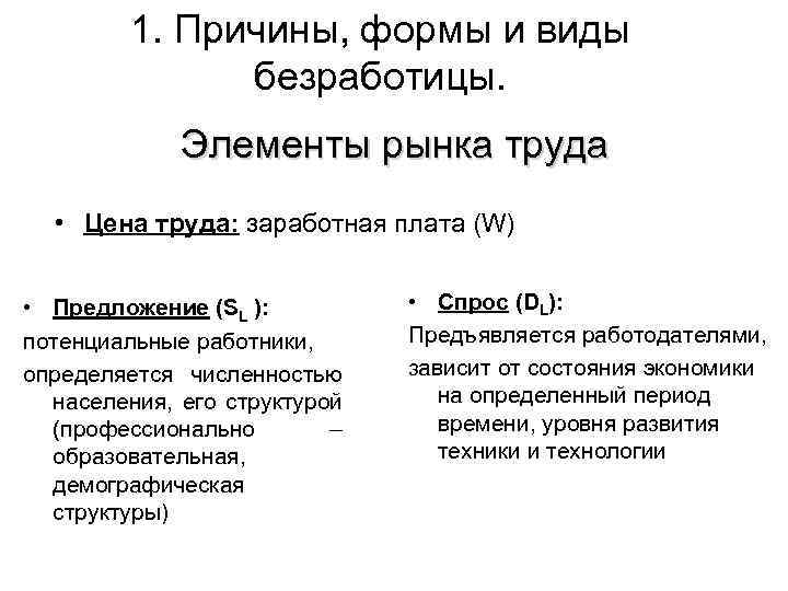 План по теме занятость и безработица