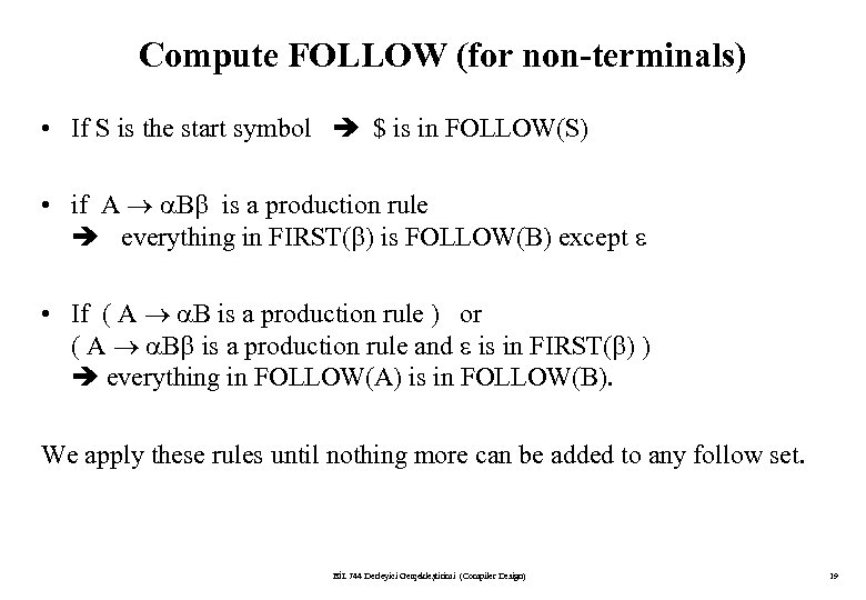 Compute FOLLOW (for non-terminals) • If S is the start symbol $ is in