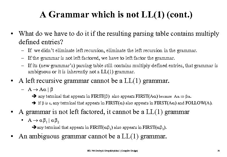 A Grammar which is not LL(1) (cont. ) • What do we have to