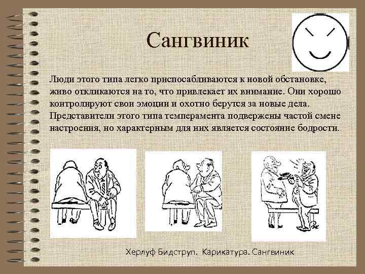 Сангвиник Люди этого типа легко приспосабливаются к новой обстановке, живо откликаются на то, что