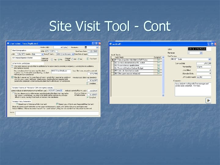 Site Visit Tool - Cont 