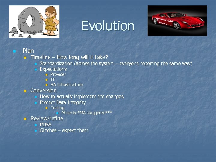 Evolution n Plan n Timeline – How long will it take? n n Standardization