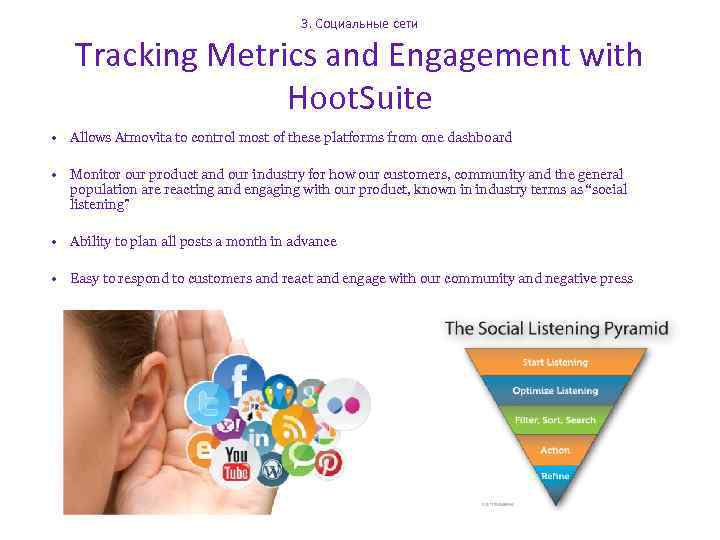 3. Социальные сети Tracking Metrics and Engagement with Hoot. Suite • Allows Atmovita to