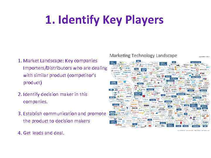 1. Identify Key Players 1. Market Landscape: Key companies Importers/Distributors who are dealing with
