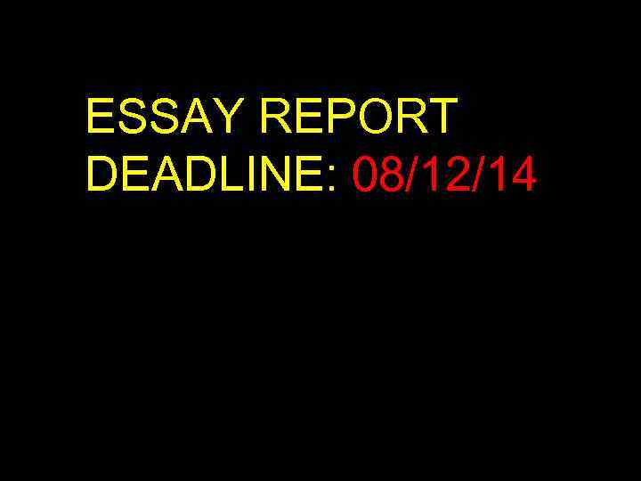ESSAY REPORT DEADLINE: 08/12/14 