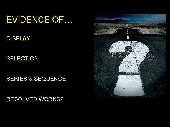 EVIDENCE OF… DISPLAY SELECTION SERIES & SEQUENCE RESOLVED WORKS? 