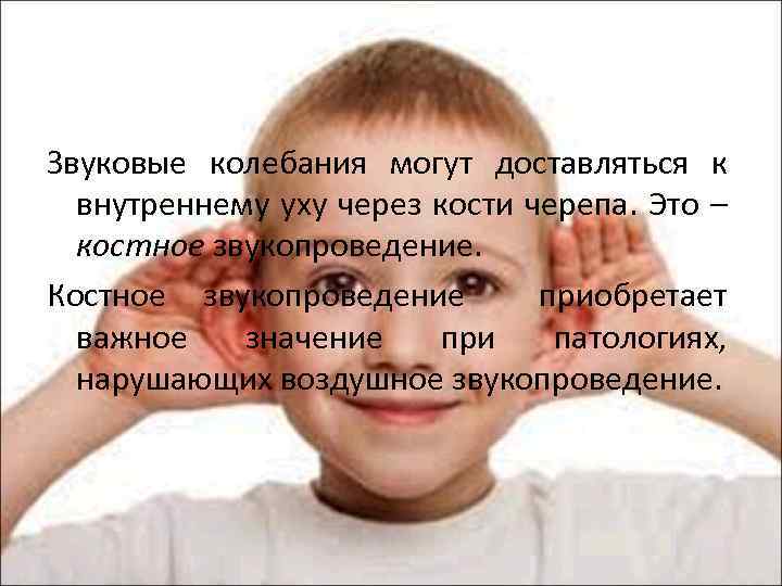 Звуковые колебания могут доставляться к внутреннему уху через кости черепа. Это – костное звукопроведение.