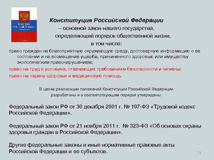 Конституция Российской Федерации – основной закон нашего государства, определяющий порядок общественной жизни, в том