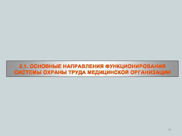 2. 1. ОСНОВНЫЕ НАПРАВЛЕНИЯ ФУНКЦИОНИРОВАНИЯ СИСТЕМЫ ОХРАНЫ ТРУДА МЕДИЦИНСКОЙ ОРГАНИЗАЦИИ 26 