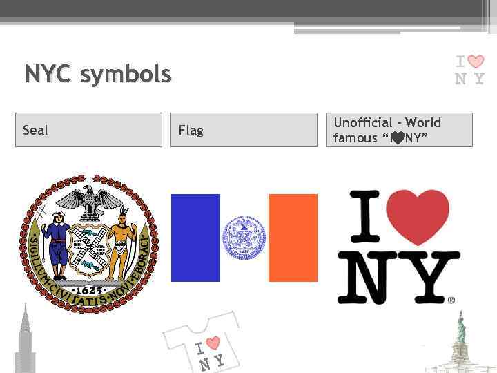 NYC symbols Seal Flag Unofficial – World famous “I NY” 