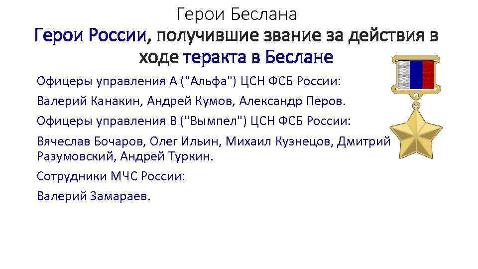 Герои Беслана Герои России, получившие звание за действия в ходе теракта в Беслане Офицеры