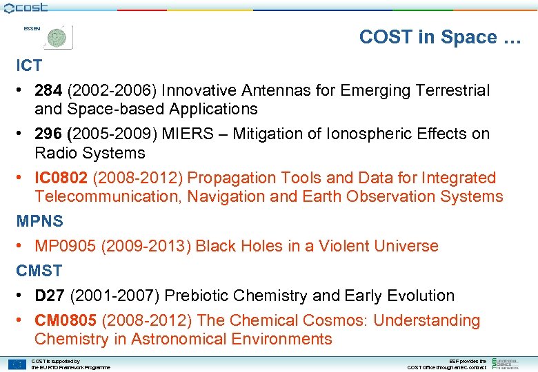 ESSEM COST in Space … ICT • 284 (2002 -2006) Innovative Antennas for Emerging