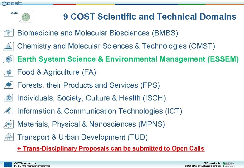ESSEM 9 COST Scientific and Technical Domains Biomedicine and Molecular Biosciences (BMBS) Chemistry and
