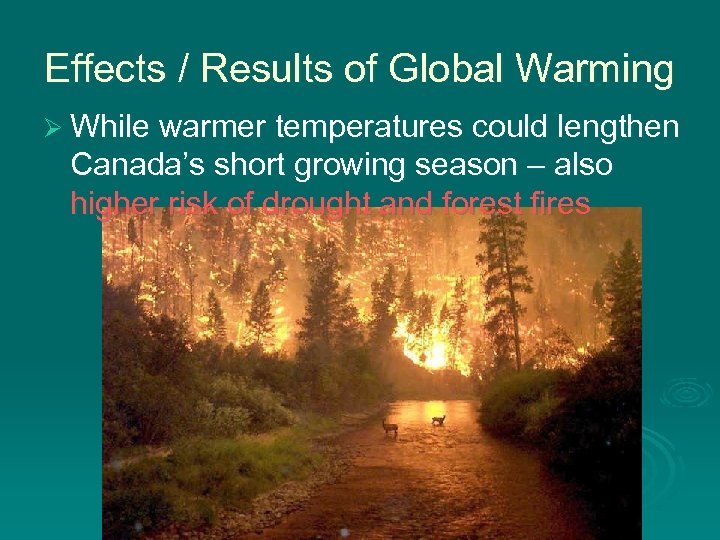 Effects / Results of Global Warming Ø While warmer temperatures could lengthen Canada’s short