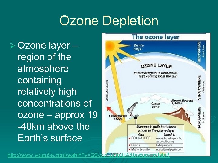 Ozone Depletion Ø Ozone layer – region of the atmosphere containing relatively high concentrations