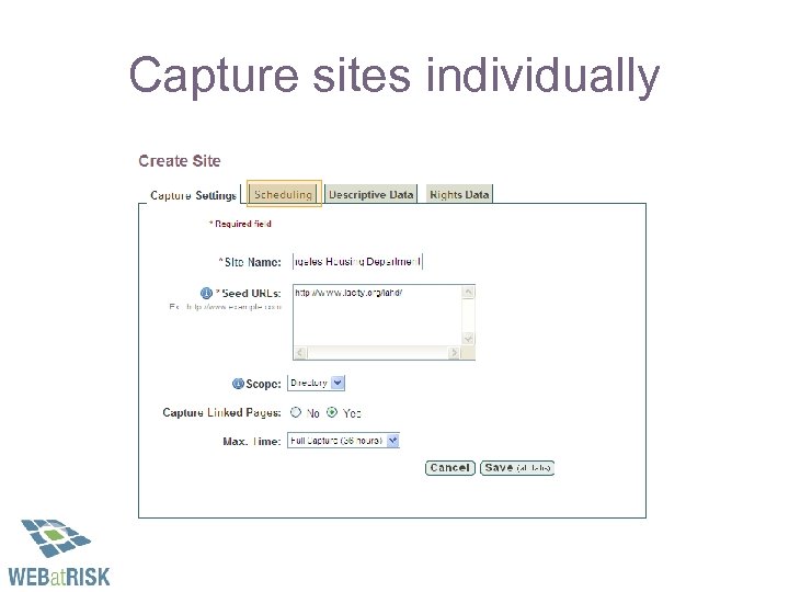 Capture sites individually 
