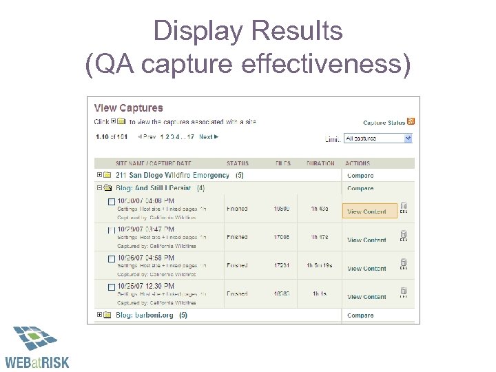 Display Results (QA capture effectiveness) 