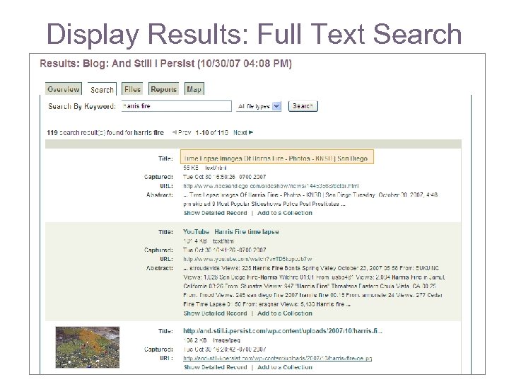Display Results: Full Text Search 