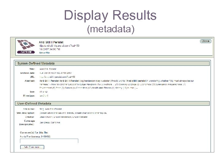 Display Results (metadata) 