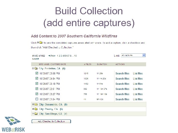 Build Collection (add entire captures) 