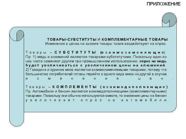 ПРИЛОЖЕНИЕ ТОВАРЫ-СУБСТИТУТЫ И КОМПЛЕМЕНТАРНЫЕ ТОВАРЫ Изменения в ценах на схожие товары также воздействуют на