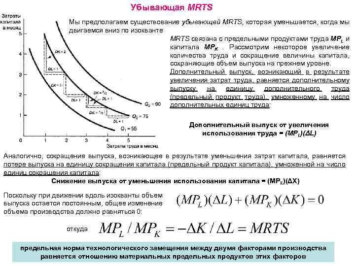 Убывающая MRTS Мы предполагаем существование убывающей MRTS, которая уменьшается, когда мы двигаемся вниз по