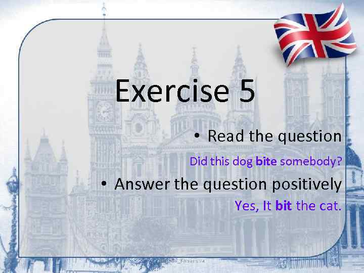 Exercise 5 • Read the question Did this dog bite somebody? • Answer the