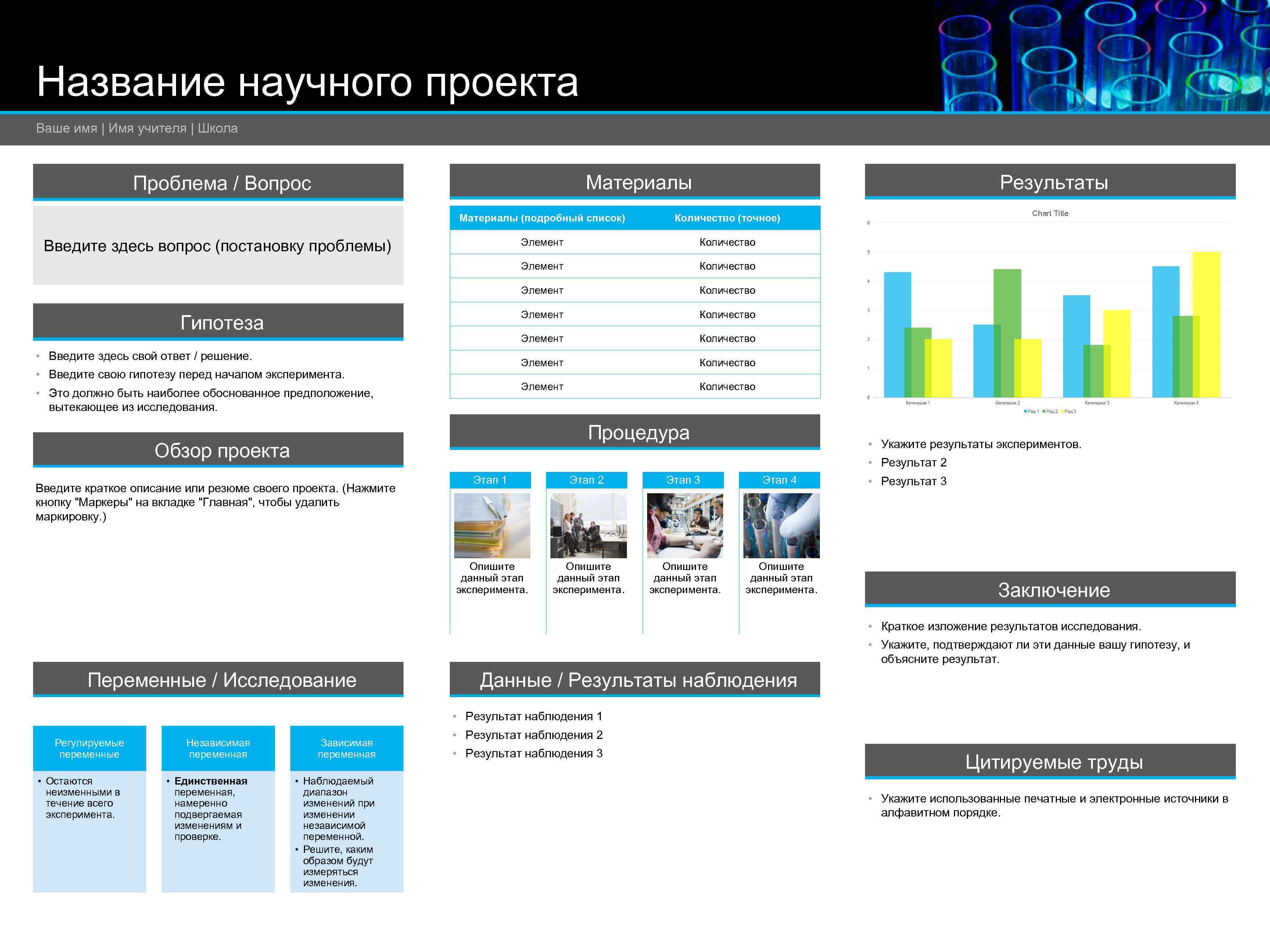 Название научного проекта Ваше имя | Имя учителя | Школа Материалы Проблема / Вопрос