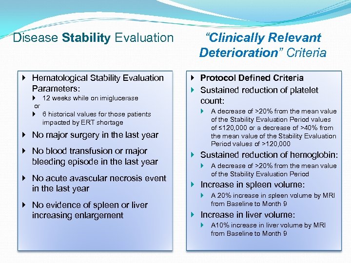 Disease Stability Evaluation Hematological Stability Evaluation Parameters: 12 weeks while on imiglucerase or 6