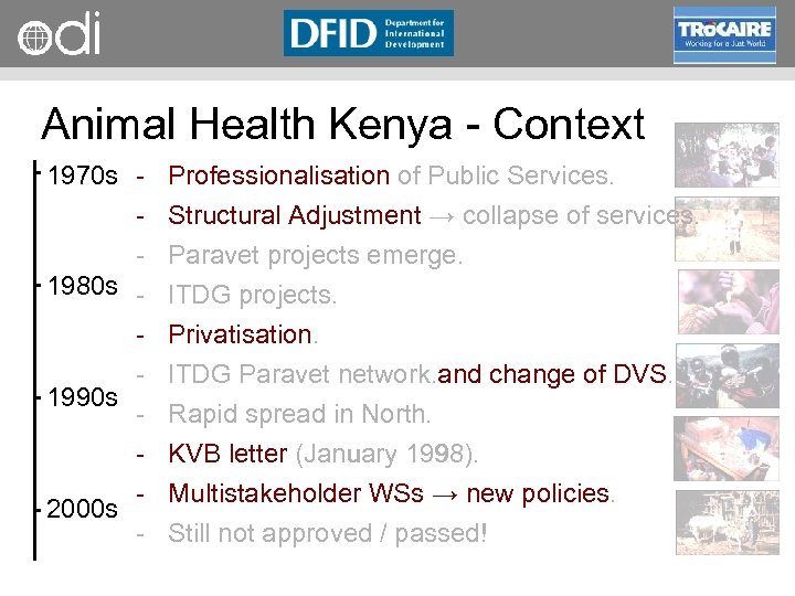 RAPID Programme Animal Health Kenya Context 1970 s Professionalisation of Public Services. Structural Adjustment