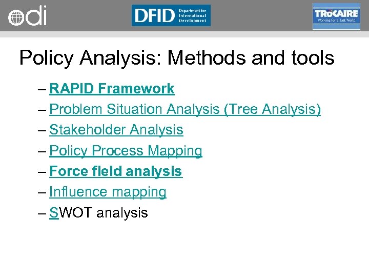 RAPID Programme Policy Analysis: Methods and tools – RAPID Framework – Problem Situation Analysis