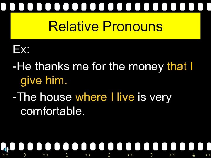 Relative Pronouns Ex: -He thanks me for the money that I give him. -The