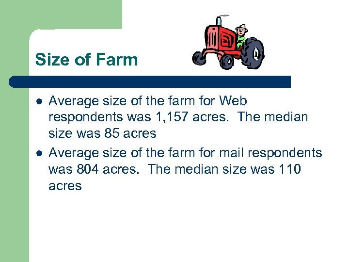 Size of Farm l l Average size of the farm for Web respondents was