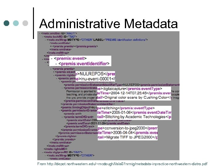 Administrative Metadata From http: //depot. northwestern. edu/~mcdough/l/ala 07 nrmig/metadata-inpractice-northwestern-distro. pdf 