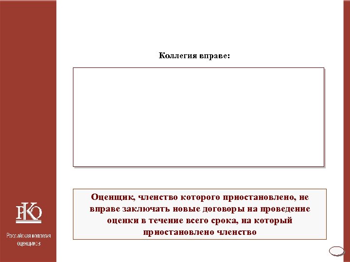 Коллегия вправе: Оценщик, членство которого приостановлено, не вправе заключать новые договоры на проведение оценки