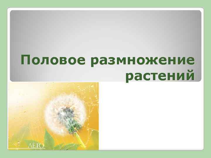 Половое размножение растений 