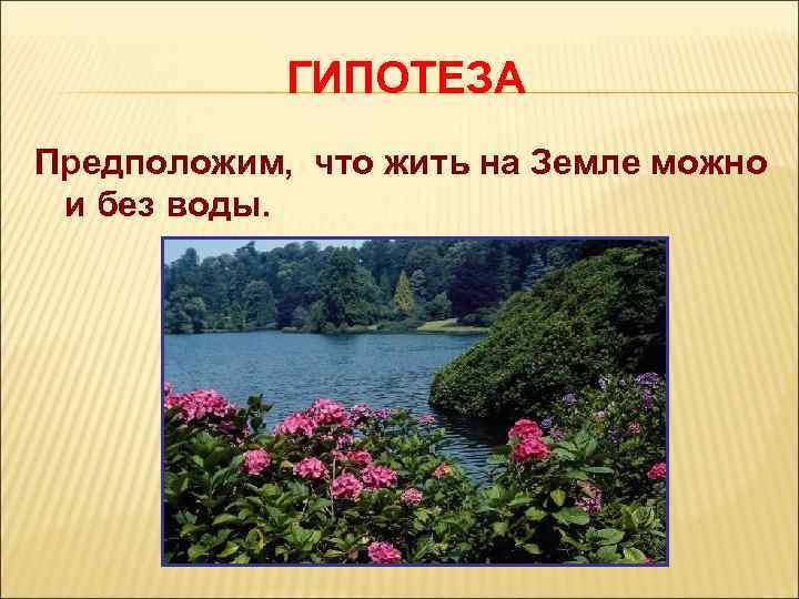 ГИПОТЕЗА Предположим, что жить на Земле можно и без воды. 