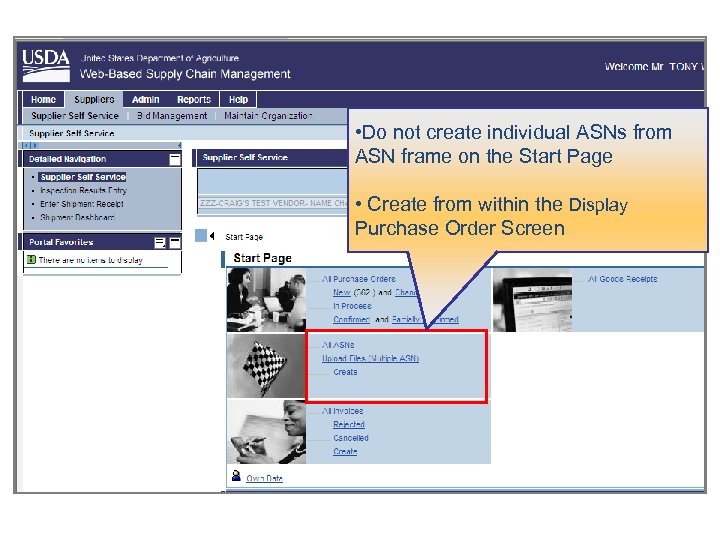  • Do not create individual ASNs from ASN frame on the Start Page