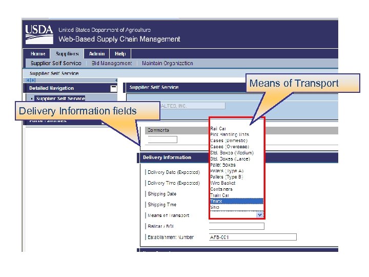 Means of Transport Delivery Information fields 