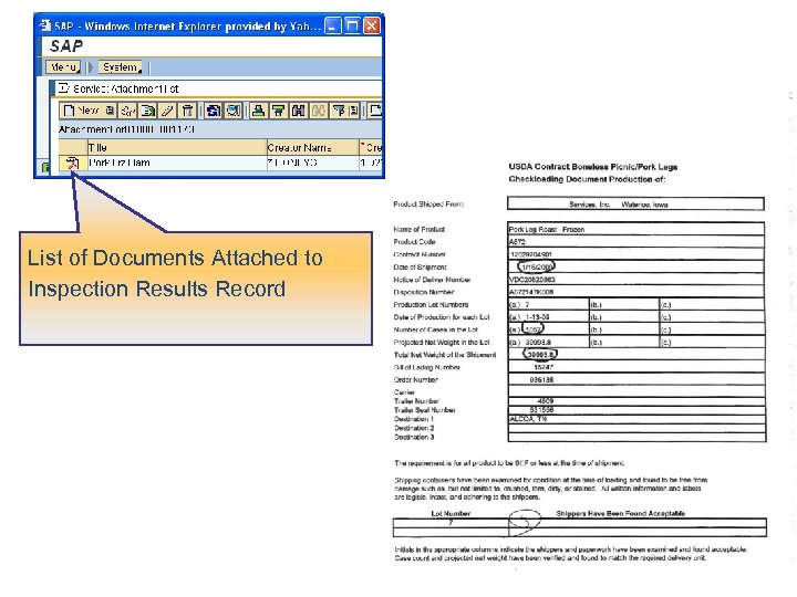 List of Documents Attached to Inspection Results Record 