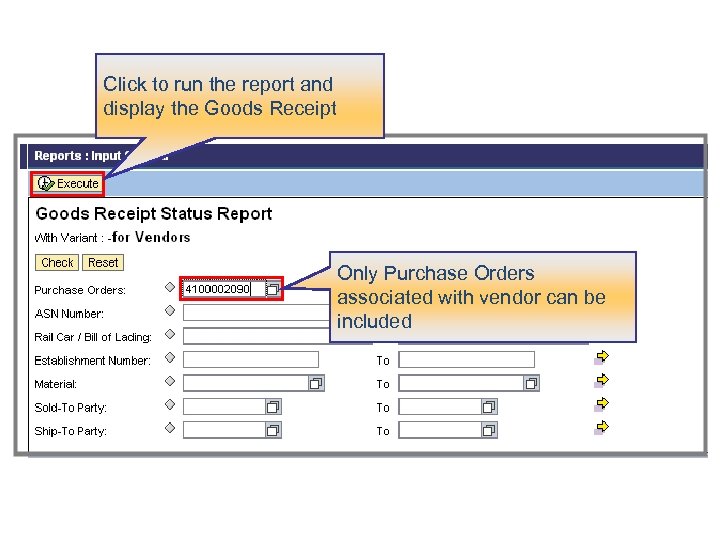 Click to run the report and display the Goods Receipt Only Purchase Orders associated