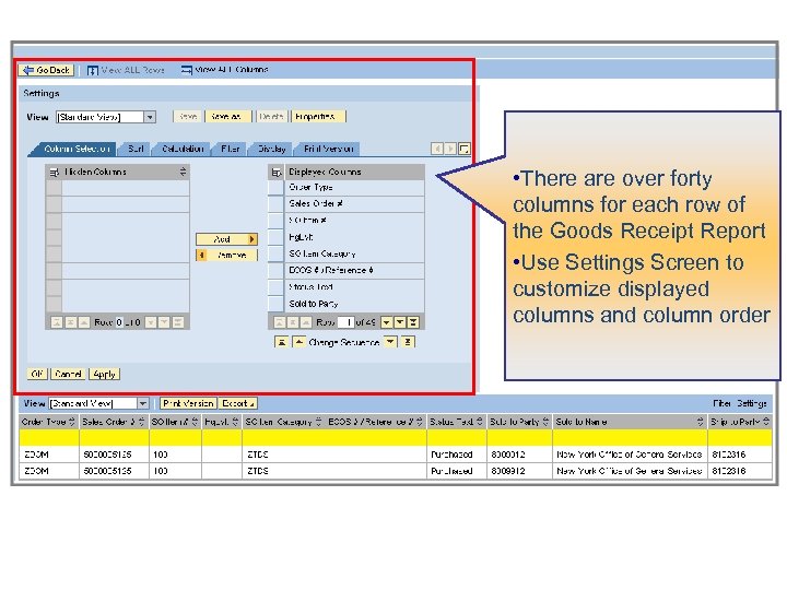  • There are over forty columns for each row of the Goods Receipt