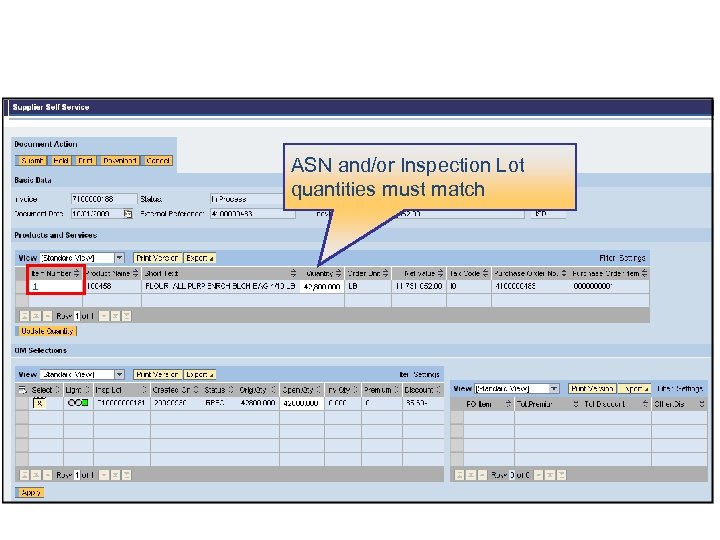 ASN and/or Inspection Lot quantities must match 