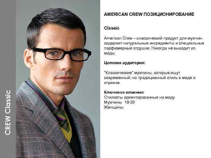 AMERICAN CREW ПОЗИЦИОНИРОВАНИЕ Classic American Crew – классический продукт для мужчин. содержит натуральные ингредиенты