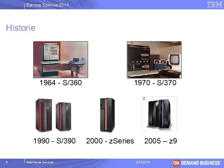 Service Science 2014 Historie 1964 - S/360 1990 - S/390 5 Mainframe Services 1970