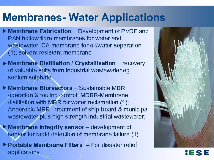 Membranes- Water Applications Membrane Fabrication – Development of PVDF and PAN hollow fibre membranes