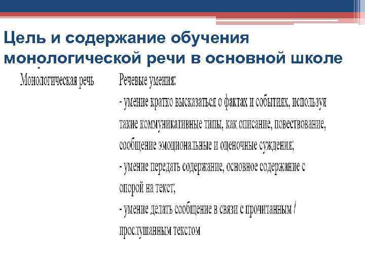 Цель и содержание обучения монологической речи в основной школе 